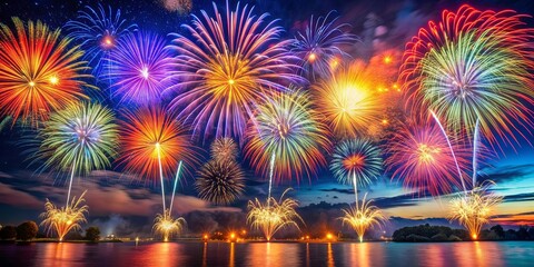 Vibrant fireworks display on July 4th celebration, Independence Day, fireworks, patriotism, American flag