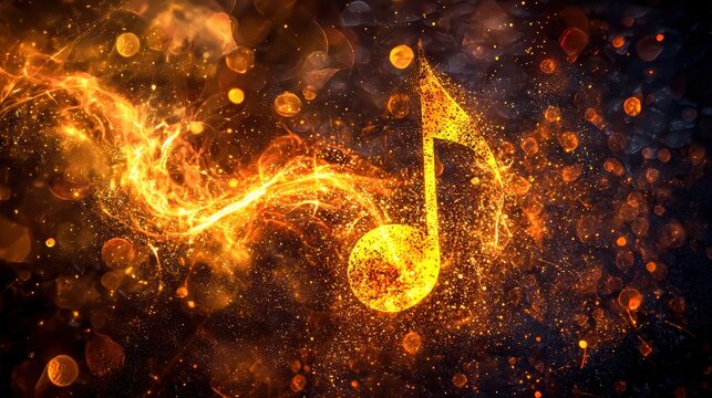 A vibrant and dynamic illustration of a glowing musical note, symbolizing the energy and joy of music in a creative design.