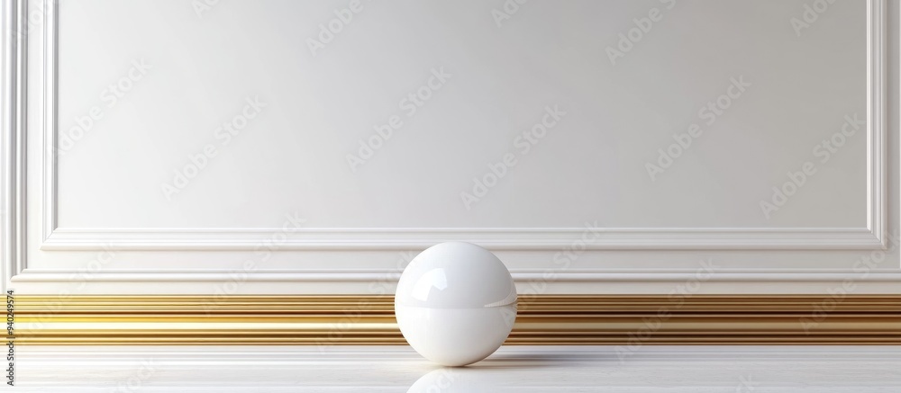 Poster 3d rendering of a white wall with a golden border featuring a white sphere suitable for background d