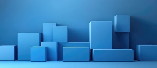 3D rendering of a display stand for boxes featuring a blue backdrop