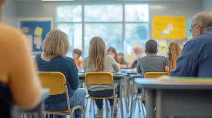 Fototapeta premium Blurred images of parents sitting in the classroom oveview their children learning.