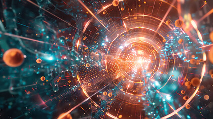 Obraz premium Detailed image of the Higgs boson field interacting with various subatomic particles in a particle collider