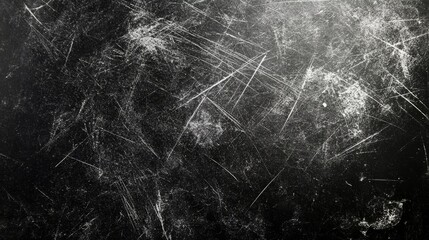 Scratches streak across a black background, with specks of dirt scattered on the glass surface. The rough texture and imperfections create a gritty, weathered effect, evoking a sense of wear and time.