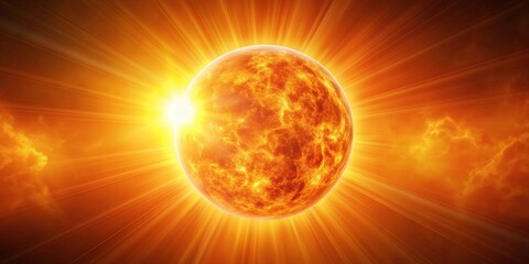 Fototapeta premium Shining orange sun heat wave background, summer, hot, bright, sunny, weather, tropical, heatwave, sunlight, shining, vibrant