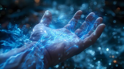 Businessman presenting futuristic business world metaverse graphic. In the form of innovation in digital business processing technology, innovation of the 21st century	
