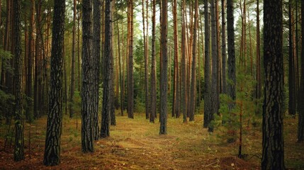 Fototapeta premium Pine forest in the morning. Nature composition.