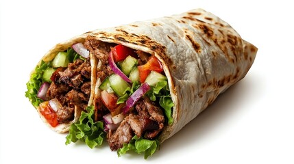 Doner kebab or shawarma isolated on white background. Junk food. With clipping path for design menu