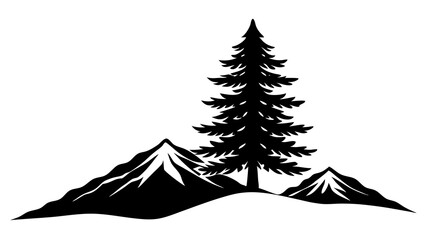 Pine Tree on Snowy Mountain: Detailed Winter Landscape Illustration