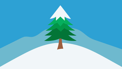 Pine Tree on Snowy Mountain: Detailed Winter Landscape Illustration