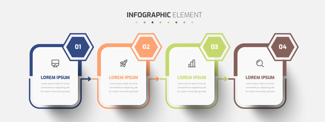 Business Infographic Template with Hexagon Rectangle Label 4 Options Suitable for presentation