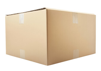 Closed cardboard box isolated on transparent background