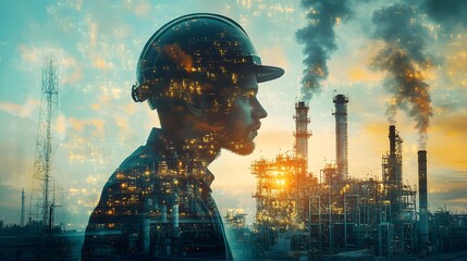 Techniques for combining images of engineers with industrial systems to provide insights into modern industrial practices through double exposure