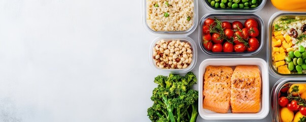 Healthy meal prep containers with fresh vegetables, grains, and protein for balanced nutrition and convenient eating.