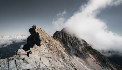 웅장하게 솟아오른 바위산과 안개