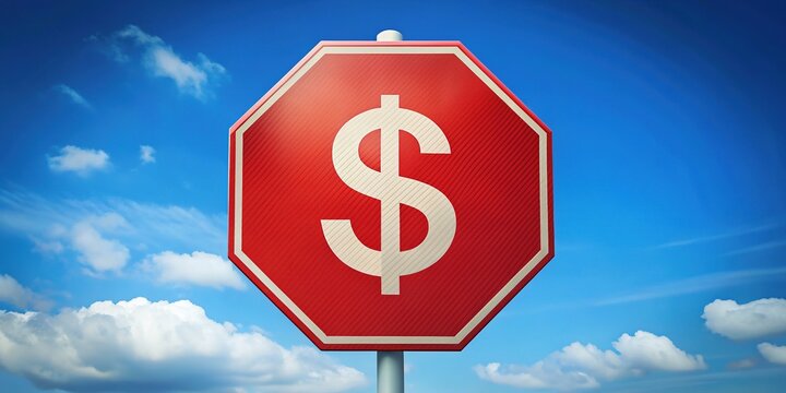 A red stop sign with a dollar sign embedded in the center, symbolizing halting financial transactions or putting a brake on excessive spending.