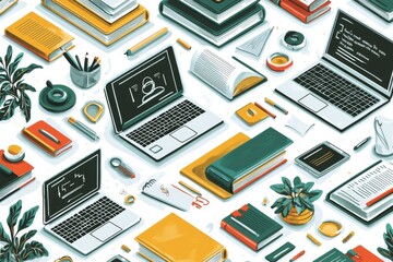 Illustration of educational learning tools set on table created with Generative AI