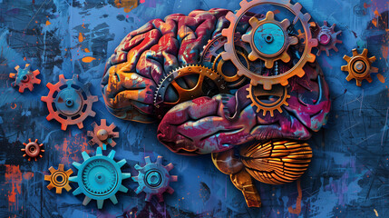 Fototapeta premium Artistic Representation of a Human Brain with Mechanical Gears..