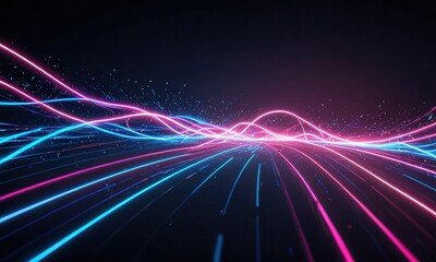 Pink and blue neon lines moving rapidly with bokeh lights, creating a stunning abstract futuristic wallpaper.