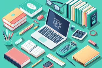 Illustration of educational learning tools set on table created with Generative AI