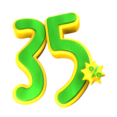 3d green and yellow discount price tag for composition 35 percent, amazing for summer sales