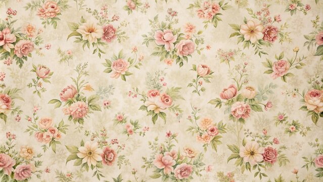 Vintage wallpaper with delicate floral pattern in pastel colors, retro, old-fashioned, design, background, texture, floral, pastel