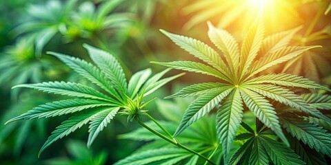 Background of cannabis plant leaves with soft focus effect, marijuana, hemp, medicinal, alternative medicine, marijuana industry