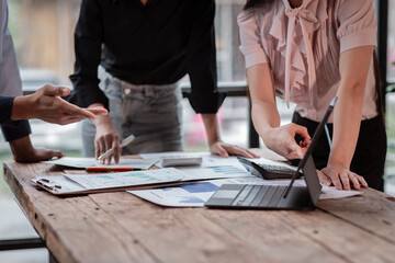 Accounting company provide finance and taxation planning for profitable cash flow, Auditor and accountant team working in office, analyze financial data and accounting record with calculator.Insight