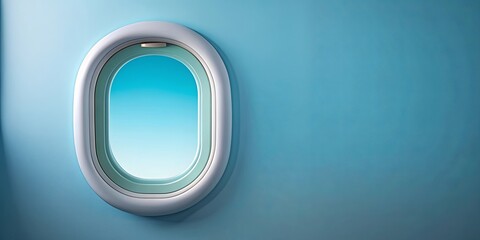 Fototapeta premium Airplane windows concept, pastel on blue background with minimalist interior design , airplane, windows, travel, tourism, porthole