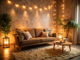 Fototapeta premium A serene and comfortable private space for introspection, with a plush couch, calm lighting, and a subtle background, evoking feelings of trust and emotional release.
