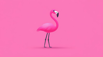 Fototapeta premium A sleek flamingo stands on one leg, featuring a minimalist design with clean lines, basic colors, and a touch of texture.
