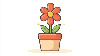 Naklejka premium Discover a chic thin line icon showcasing a flower in a pot, perfect for representing the beauty of home gardening.