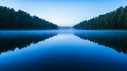 Serene Dawn Atmosphere - Drifting Fog Over Still Lake