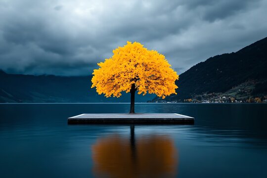 A sad willow tree in a minimalist style, with only the essential elements depicted, evoking a sense of peaceful solitude
