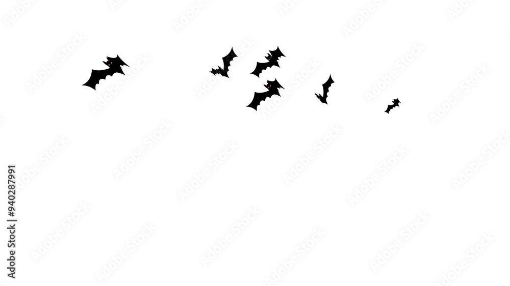 Wall mural 8 flying bat swarm overlays on transparent backgrounds.