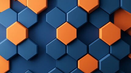 Dynamic 3D Abstract Geometric Pattern with Vibrant Triangles and Hexagons in Bold Blue and Orange Hues for Digital Art and Design Projects