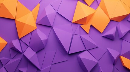 Obraz premium Futuristic Geometric 3D Render with Overlapping Purple and Orange Triangles for Modern Design Concepts