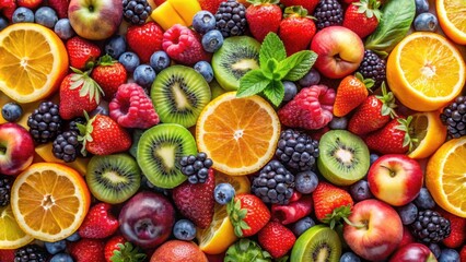 Vibrant close-up shots of colorful mixed fruit arrangements , food, photography, healthy, vibrant, fresh, juicy