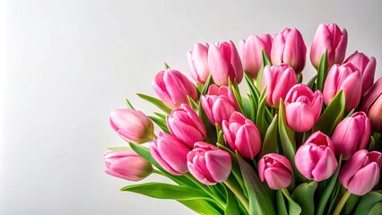 Obraz premium Pink tulips in a beautiful bouquet against a clean white background, pink, tulips, bouquet, flowers, pink flowers