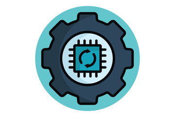 Automation colored outline icon.  gear with cpu. icon related to efficiency. productivity elements vector illustration