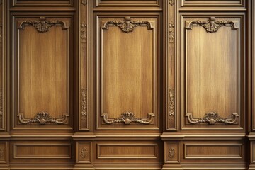 Classic cabinet wall of brown wood panels wallpaper, ai
