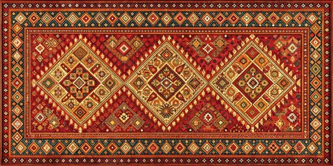 Beautiful carpet with Thai-inspired ethnic pattern, carpet, geometric, seamless, Thai, cultural art, traditional