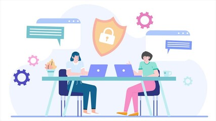 business people teamwork discussing data security and protection illustration business animated video