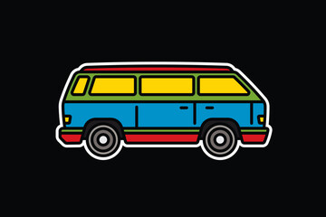 Original vector illustration. An old travel van. A contour icon.
