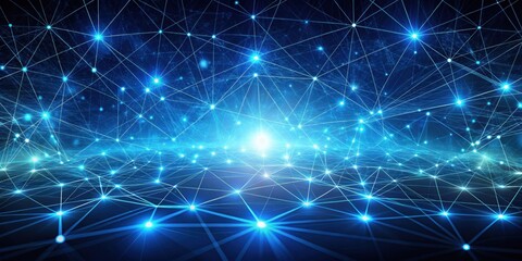 Obraz premium Futuristic blue cyber space network, cyber, future, technology, digital, internet, virtual, communication, data, connection