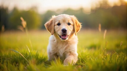 Adorable golden retriever puppy playing in a field, puppy, dog, retriever, cute, fluffy, playful, adorable, young, pet, animal
