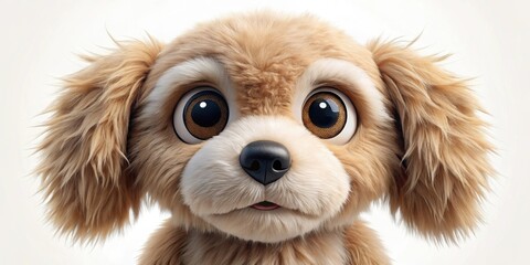 Obraz premium Cartoonic toy dog with a fluffy fur coat and big friendly eyes, cartoon, toy, dog, fluffy, fur, coat, big eyes, friendly, cute