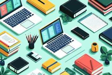 Illustration of educational learning tools set on table created with Generative AI