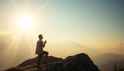 Obraz premium silhouette of a person on a mountain top