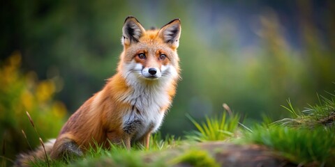Fototapeta premium Majestic red fox in natural habitat, wildlife, nature, animal, predator, fur, wilderness, forest, beautiful, mammal, hunting