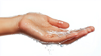 Fototapeta premium water droplets on hand, isolated on white background